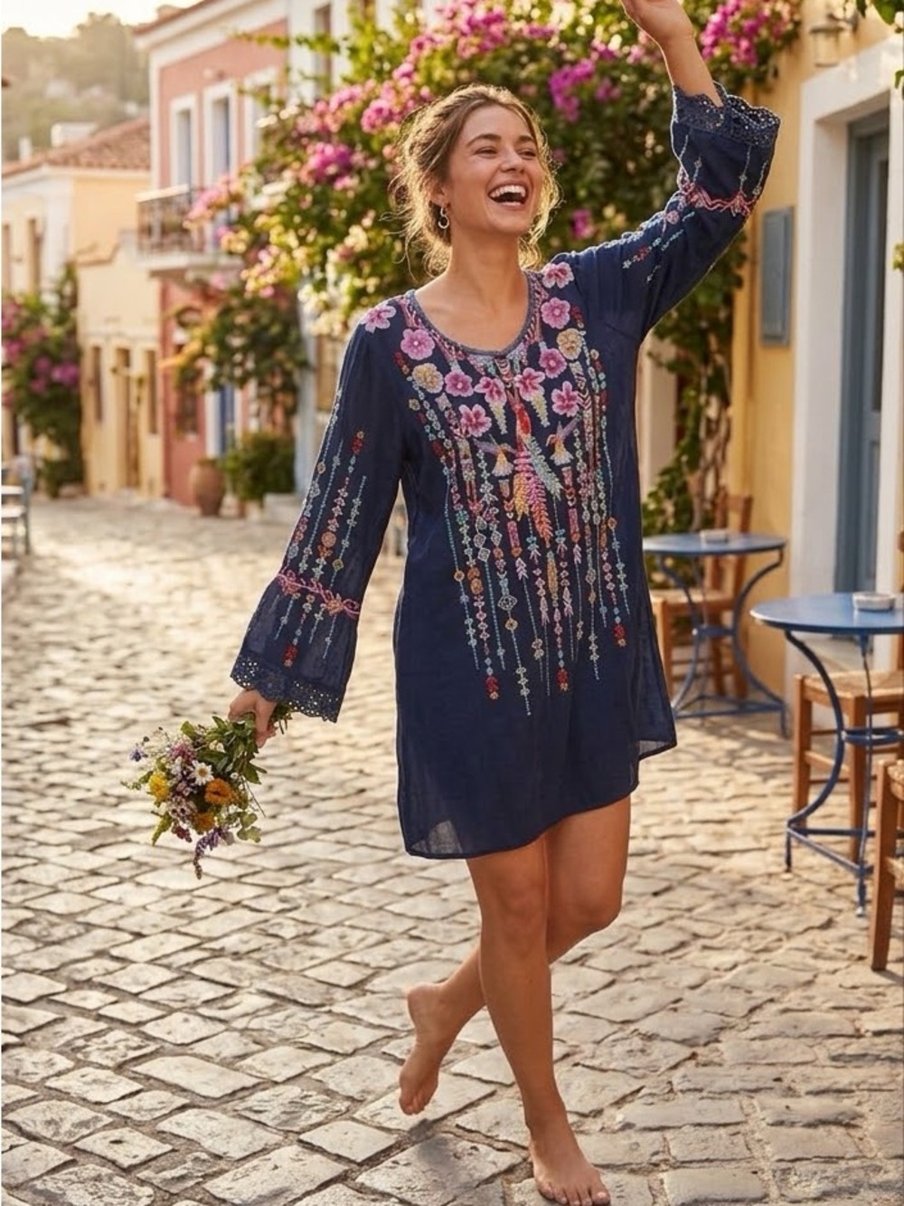 Johnny Was Embroidered Lulu Hummingbirds Tunic/ Mini Dress size XLP scoop neck
